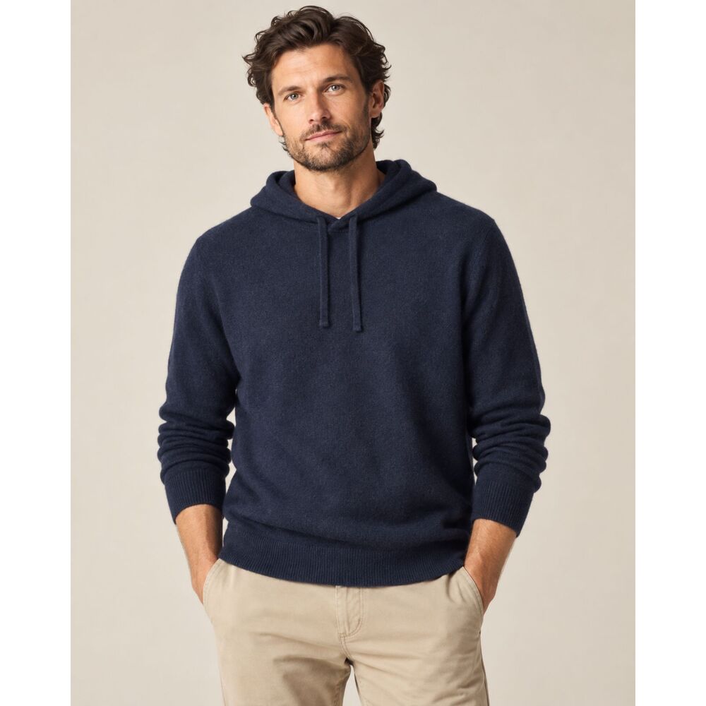J. Crew 100% Cashmere Hoodie Sweater Men’s XL Navy Blue Pullover Drawstring